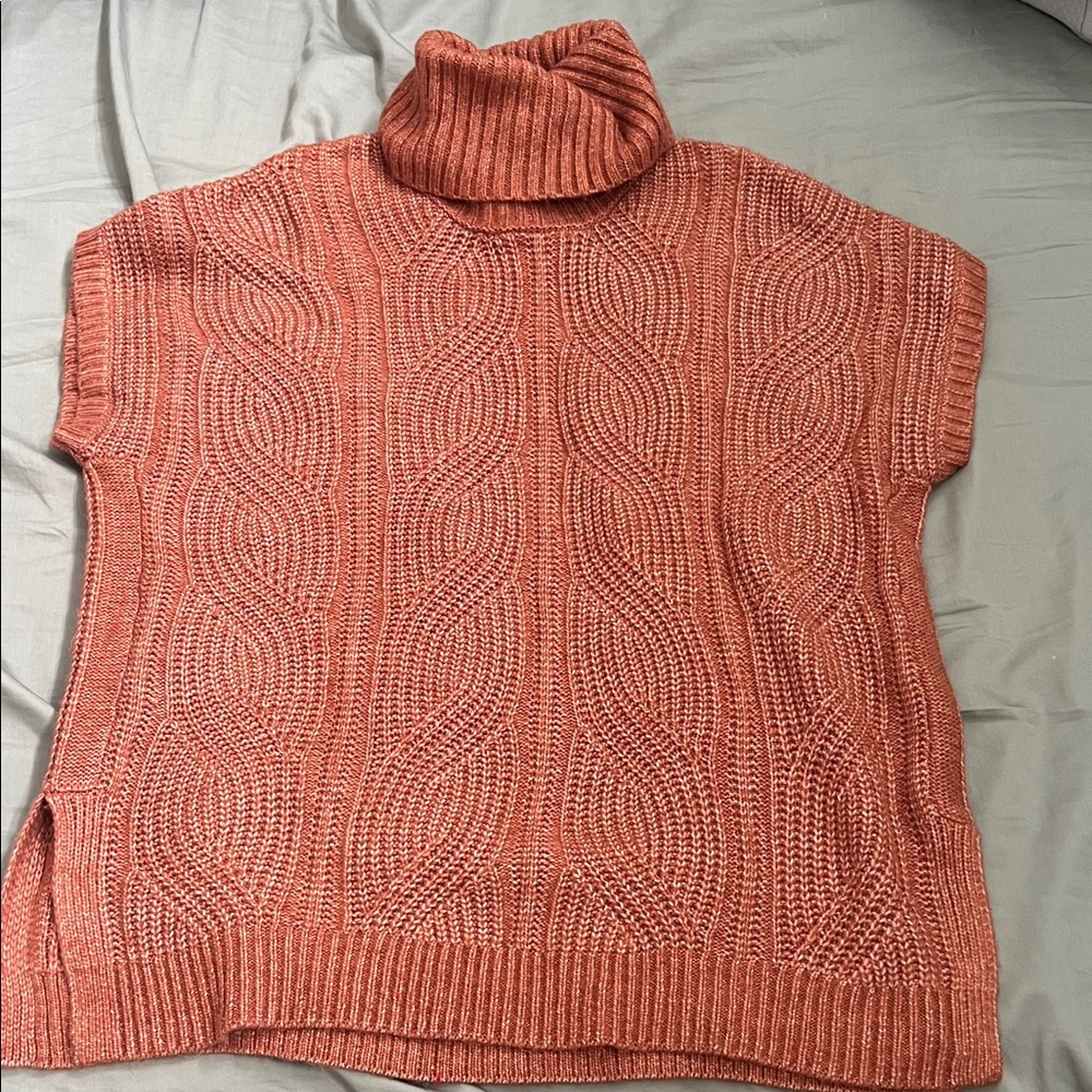 Rachel Zoe Coral Cable Knit Turtleneck Poncho Sweater
